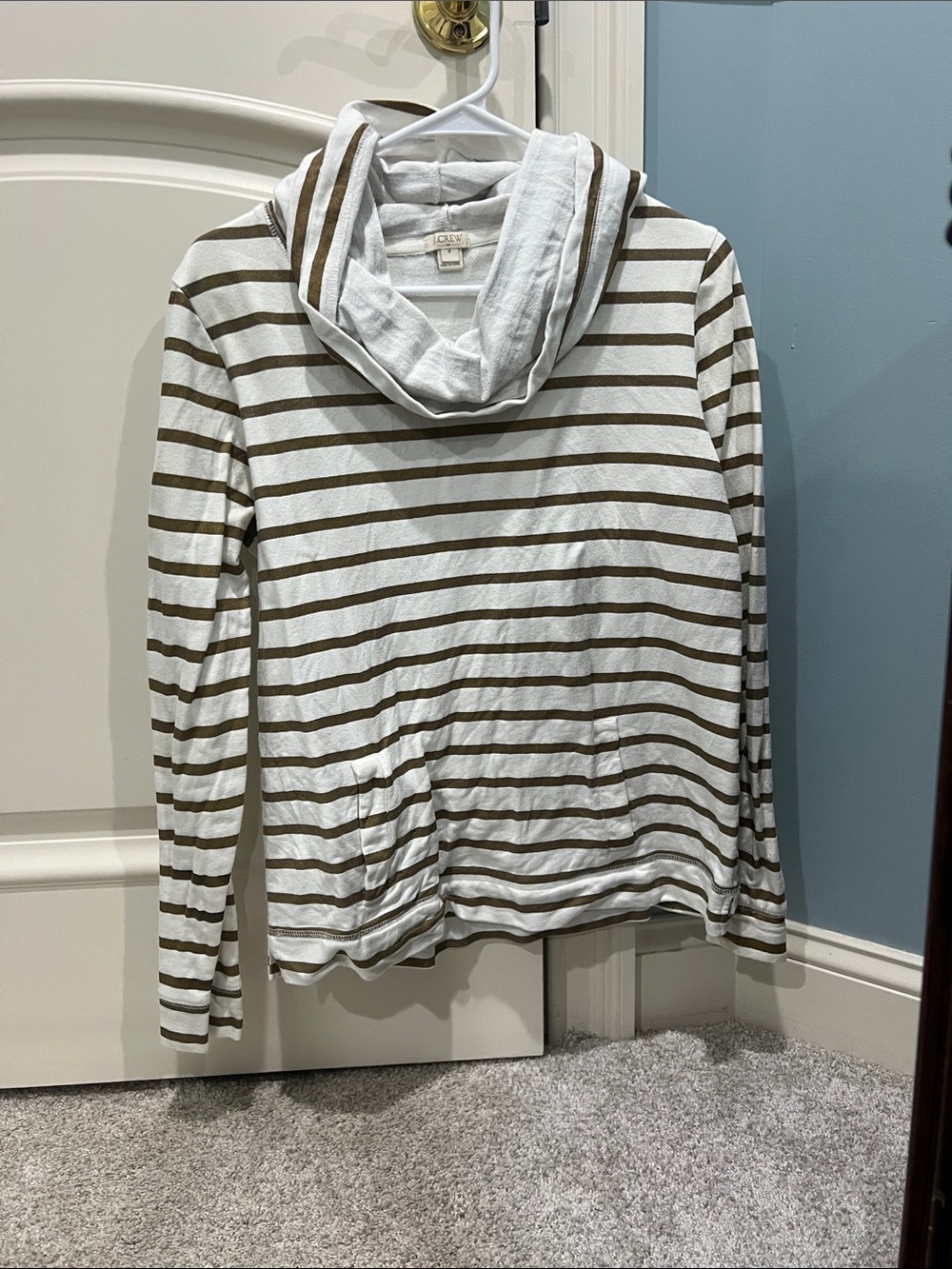 J Crew Striped Hooded Pullover Sweater - White & Gold